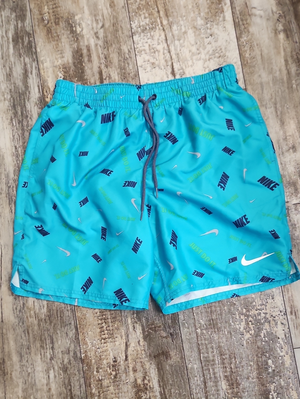 Nike Aqua Blue Allover Logo Swim Shorts